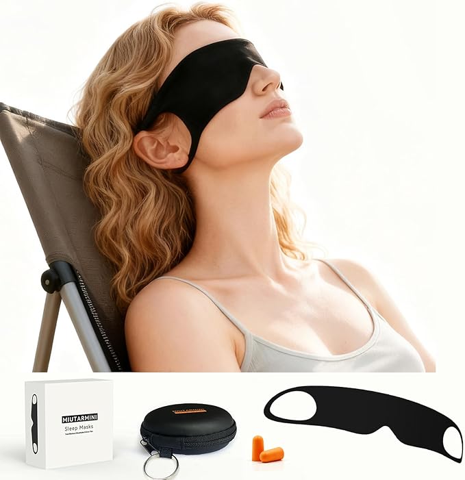 0.3mm Ultra-Thin Sleep Mask | 5g Travel Eye Mask with Portable Leather Pouch | 70% Cotton Blend for Effective Sun & Light Filtering on Beach, Camping, UK Holidays & Outdoor Relaxation