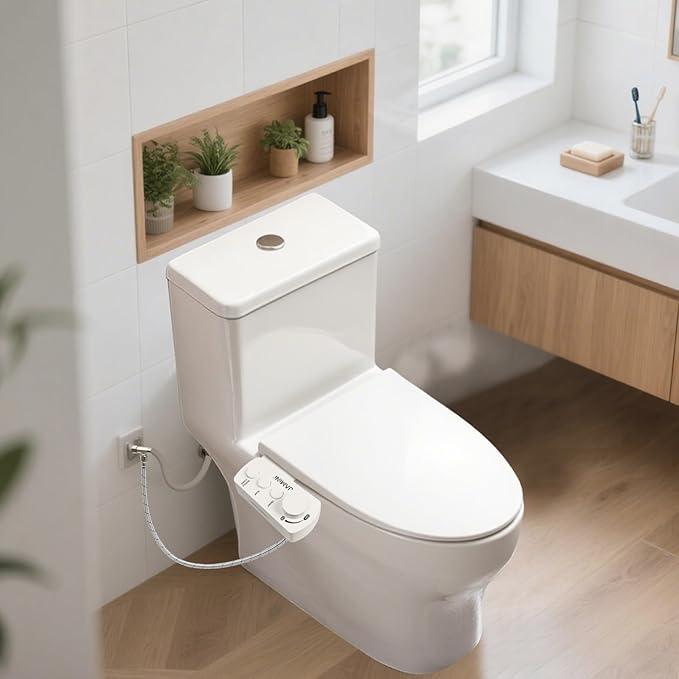 Jamini Ultra-Slim Detachable Bidet Attachment for Toilet – Non-Electric Cold Water, Self-Retraction Dual Nozzles, Step-less Pressure Dial, Dedicated Cleaning Mode, CA65 Certified