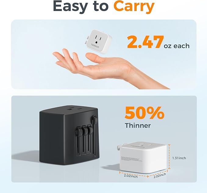 2 Pack TESSAN Universal Travel Adapter, Ultra Thin International Power Adapter, European Travel Plug Adaptor Worldwide US to Europe UK Italy Ireland New Zealand Japan (Type C G A I)