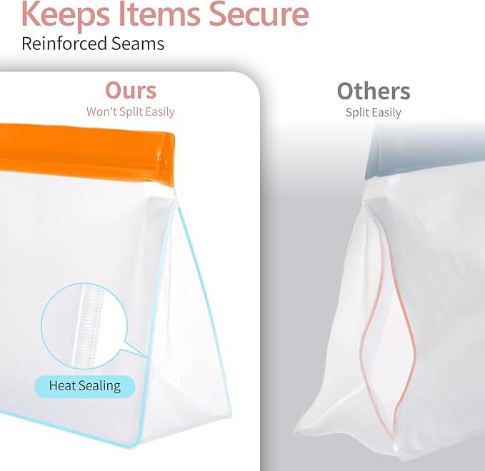 PACKISM Leakpoof Clear Travel Bags for Toiletries - Sealed TSA Approved Toiletry Bags, Reusable Semi-Transparent Clear Makeup Bag, Perfect for Travel Essentials, 1L+1M+1S, Multicolor