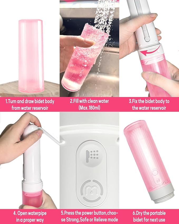 Portable Bidet - Handheld Travel Bidet with 3 High Spraying Modes, USB-C Rechargeable and IPX7 Waterproof for Women and Men Personal Hygiene Cleaning/Soothing Postpartum Care