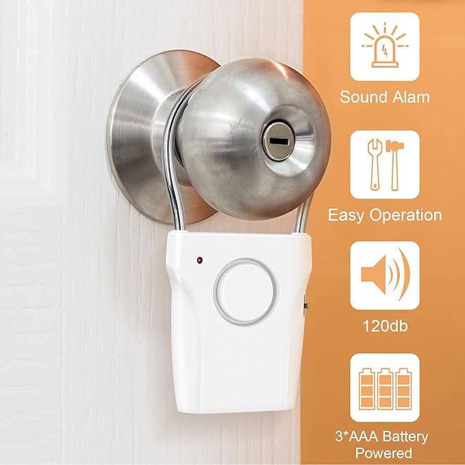 JIAN BOLAND Door Handle Alarm - Vibration-Activated Security Alert with 120DB Audible Alarm, Effective up to 500FT - Ideal for Travel, Hotels, Apartments & Home Protection