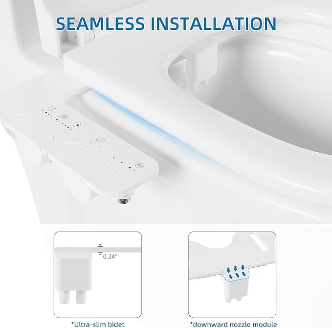 Bidet Attachment for Toilet, Adjustable WHot and Cold Water & Pressure, Self-Cleaning Dual Nozzles, Easy Install (White)
