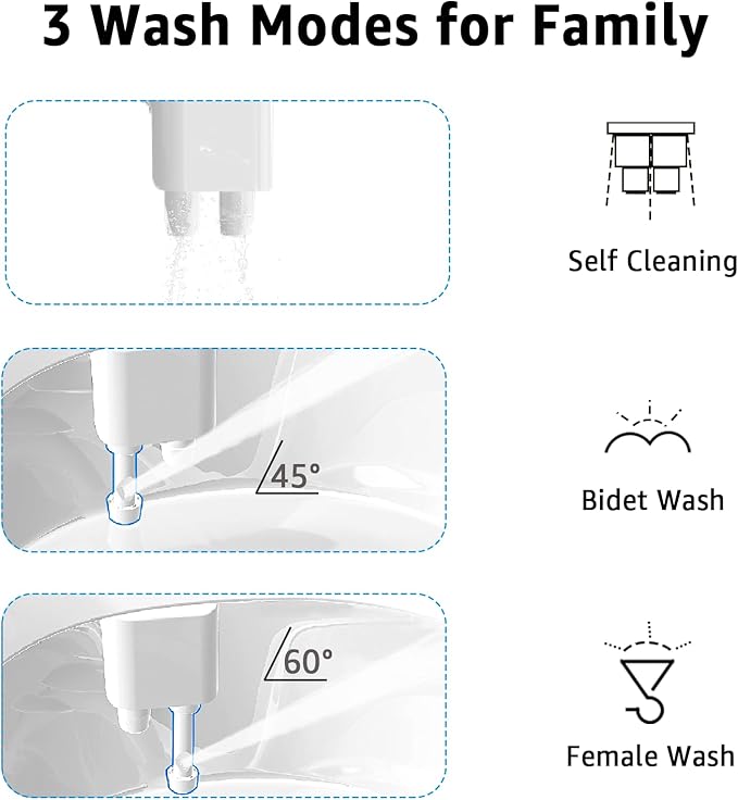 Aünsffer Bidet Toilet Attachment, Toilet Bidet Cold Water No-Electric, 3 Wash Modes Female Wash/Bidet Wash/Self-Cleaning, Super-Slim Design, 2 Years Support, Black