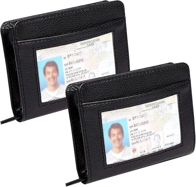 2 Pack Credit Card Holder Wallet RFID Blocking Leather Wallet for Men and Women with Zipper, Huge Storage Capacity,36 Slots