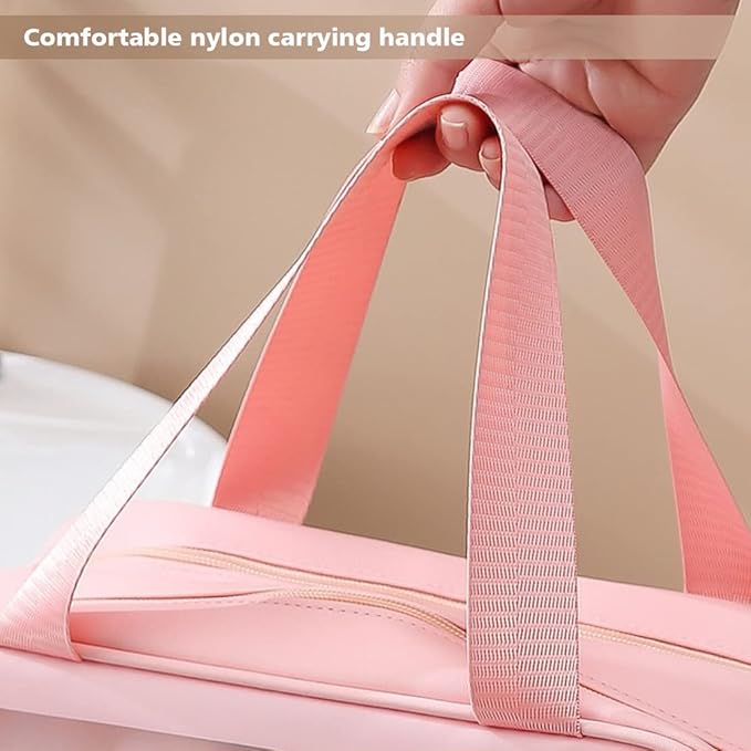 DAPOWER Travel Toiletry Bag for Women, Matte Translucent Toiletry Bag with Handy Handle, Makeup Cosmetic Organizer Bag for Travel Toiletries Accessories (Pink-XL)