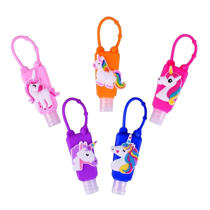5Pcs Travel Size Kids Empty Hand Sanitizer Bottles with Keychain Holder Detachable Silicone Protective Case 30ml Plastic Travel Bottles Leak Proof Refillable Containers - Unicorn C#