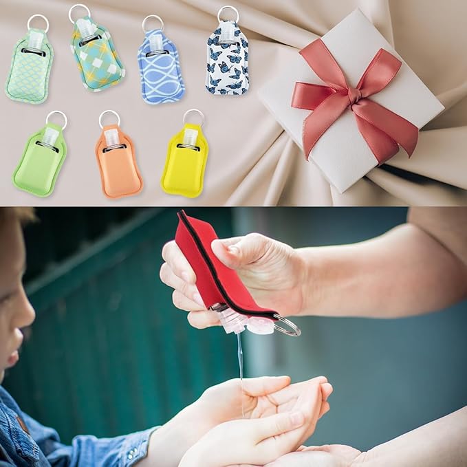 83Pcs Hand Sanitizer Holder Set, 40 Pcs Hand Sanitizer Holder Keychains & 40 Reusable Flip Cap Travel Bottles (30ml/1oz), 3 Funnels, For Travel, Vacation, Camping, Picnic, Party, Home, Office