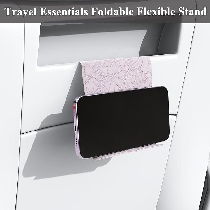 Airplane Travel Essentials for Flying Flex Flap Cell Phone Holder & Flexible Tablet Stand for Desk, Bed, Treadmill, Home & in-Flight Airplane Travel Accessories(1-Carved Purple)