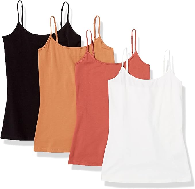 Amazon Essentials Women's Slim-Fit Camisole for Layering and Everyday Wear, Pack of 4