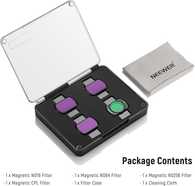 NEEWER Magnetic ND & CPL Filter Kit Compatible with DJI OSMO Pocket 4 & Pocket 3, 4 Pack Neutral Density ND16 ND64 ND256 CPL Polarizing Filters, Multi Coated HD Optical Glass/Ultra Slim Aluminum Frame