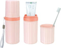Mulbozy Travel Toothbrush Holder, Large Travel Toothbrush Cup Case, Portable Travel Toothbrush Toothpaste Makeup Storage for Business Trip Camping School - Pink