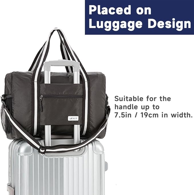 Arxus Foldable Tote Bag for Travel Expandable Lightweight Carry On Luggage 22L Packable Duffle Bag for Traveling
