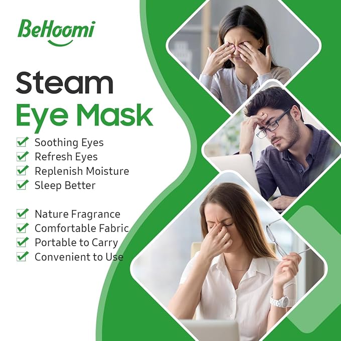 BeHoomi Steam Eye Mask, 10Packs Heated Eye Mask, Self Heating Disposable SPA Warm Compress for Eyes Sleep Mask, Travel Essentials & Relaxation Gifts for Women, Mothers Day Gifts (Lemongrass)
