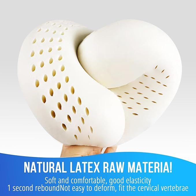 Travel Pillow, Natural Latex Neck Pillow, Comfortable Airplane Travel Pillow, Supports Head and Neck, Essential for Long Distance Travel, Grey