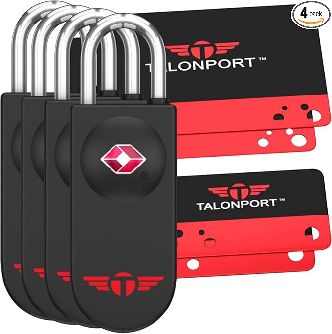 TSA Locks for Luggage – Keyless Luggage Locks TSA Approved, No Combination Needed, Lifetime Card Keys, Durable Metal Suitcase Lock for Travel Essentials & Checked Bags (Black, Four Pack)