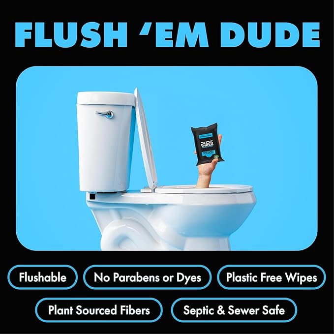 DUDE Wipes Unscented Travel Wipes - 1 pack (18 Count) - Extra-Large Adult Flushable Wipes for Sensitive Skin - Infused with Vitamin E and Aloe - Septic and Sewer Safe