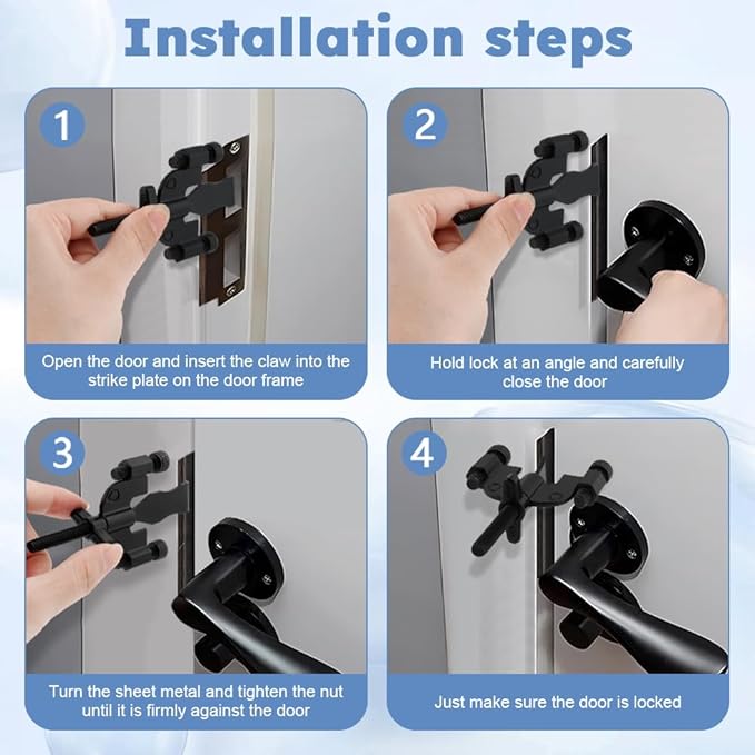 Portable Door Lock, Adjustable, Black, 3.82inch, Travel Lockdown Locks for Additional Safety and Privacy Protection