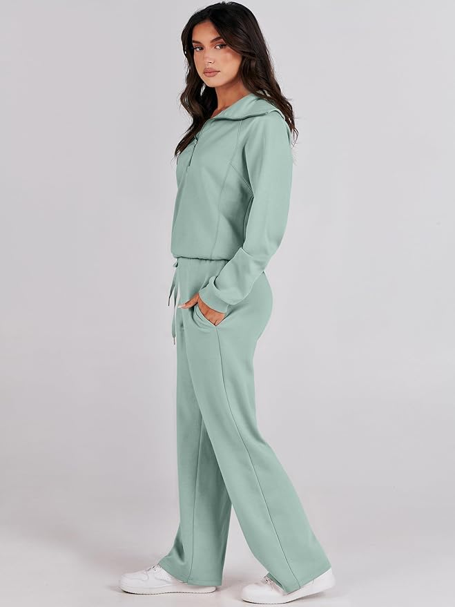 ANRABESS Women 2 Piece Outfits 2025 Fall Fashion Airport Wide Leg Pants Lounge Set Leisure Travel Vacation Clothes Sweatsuits