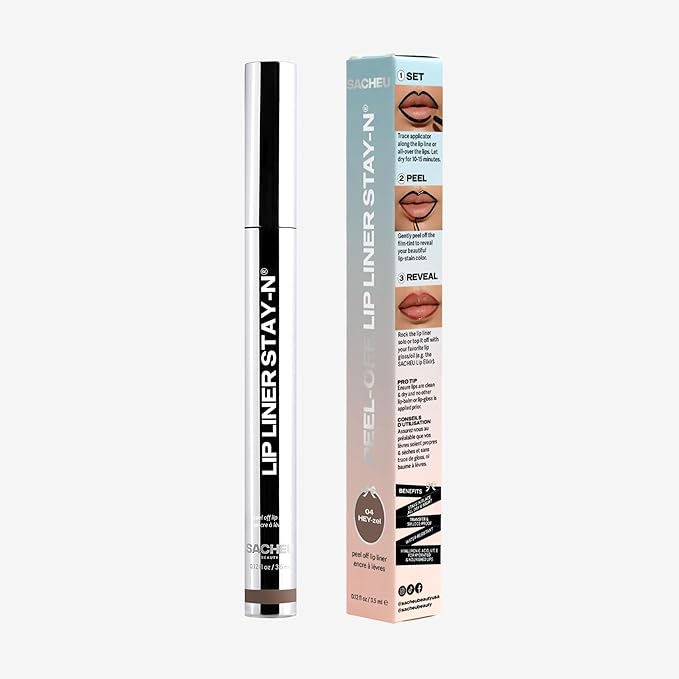 Sacheu Lip Liner STAY-N Peel Off Lip Stain — Long Lasting Waterproof Lip Tint with Hyaluronic Acid & Vitamin E — Transfer Proof Matte Finish, Vegan & Cruelty-Free (HEY-zel)