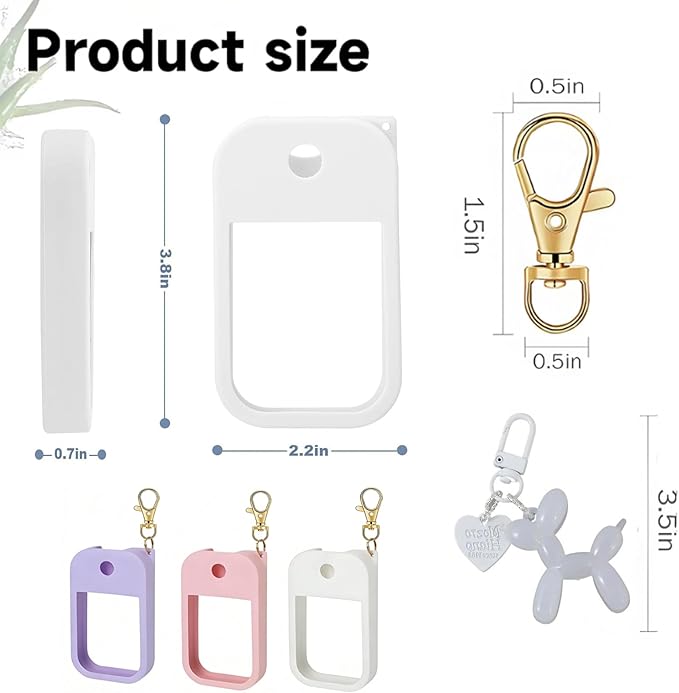 Silicone Case Compatible with Touchland Hand Sanitizer Spray, Protective Case with Jelly Balloon Dog Design Keychain for Power Mist and Glow Mist 1Fl Oz, Hand Sanitizer Spray Accessory (White)