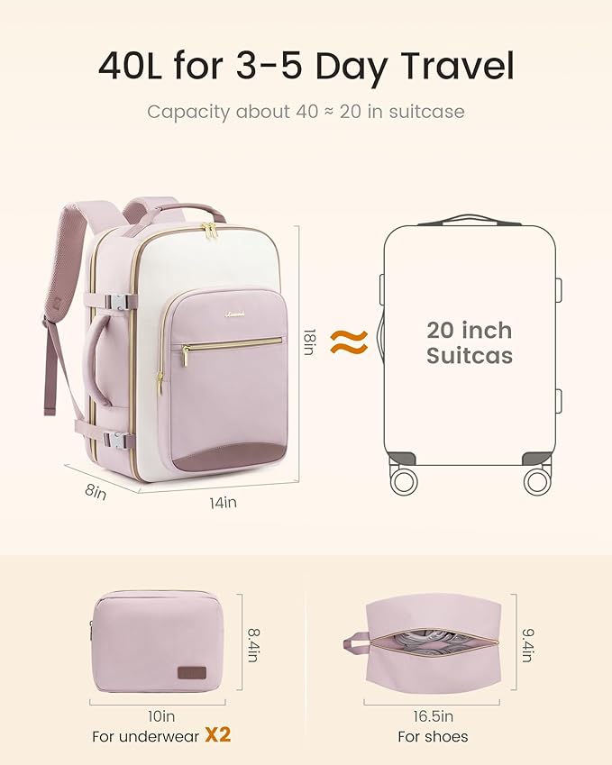 LOVEVOOK Large Travel Backpack for Women & Men, 40L Carry on Backpack for Airplanes, TSA Personal Item Travel Bag fits 17" Laptop, Waterproof Travel Essentials Airline Approved with 3 Packing Cubes