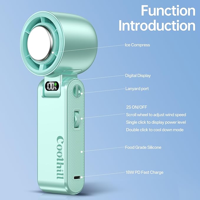 Handheld Portable Fan with Ice Cooler: 199-Speed 5500mAh Rechargeable Handheld Fan, 12H Time Hand Cooling Personal Fans with 20000 RPM Air Turbo Tech for Travel Outdoor (Green)
