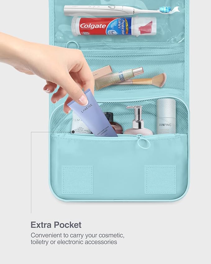 Luxtude Small Hanging Toiletry Bag for Women, Water-resistant Travel Toiletry Bag with Hanging Hook, Portable Toiletry Travel Organizer Bag for Toiletries, Shower, Bathroom, Cosmetics etc.(Blue)