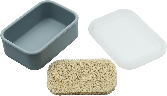 Silicone Travel Soap Case,Portable Soap Box with Draining Layer for Shower,Bathroom,Camping,Hiking,Gym (Gray)