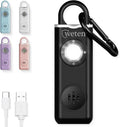 Personal Safety Alarm for Women Protection - 130dB Loud Panic Siren Rechargeable Keychain - LED Light, Carabiner Clip, Low Battery Alert, USB-C Charging Self Defense Alarm by Weten (Black)