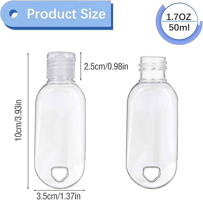 5 Pcs Refillable Travel Bottles Hand Sanitizer Travel Size Holder with Keychain Portable Empty Plastic Bottles Leakproof Squeeze Containers with Clip for Home Office Outdoor