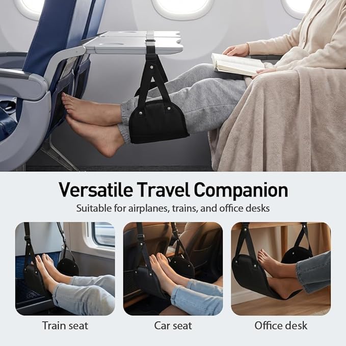 Airplane Foot Hammock, No Collapse Thickened Bamboo Airplane Foot Rest for Long Flight, Adjustable Footrest for Office, Long Flight, Flawless Accessory with Business Trip (1 PCS)