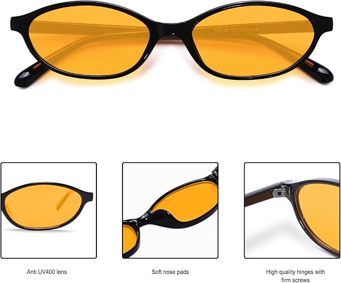 GUVIVI Retro Oval Sunglasses for Women Chic Cat Eye 90s Sunnies Lightweight Narrow Shades Trendy UV protection Sun Glasses