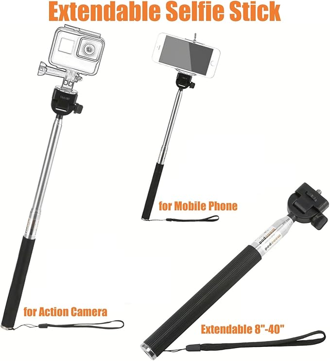 Accessories Kit for Action Camera, Handheld Selfie Stick + Suction Cup Mount + Floating Handle Grip + Flexible Octopus Tripod, Universal Action Camera Bundle for Recording VLOG/POV