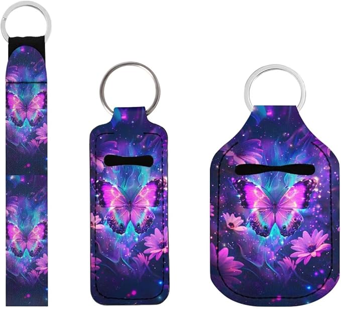 Suobstales 3Pcs Travel Bottles Keychain Holder Set,Travel Bottle Sleeves+Neoprene Chapstick Holders+Lanyard Keychain