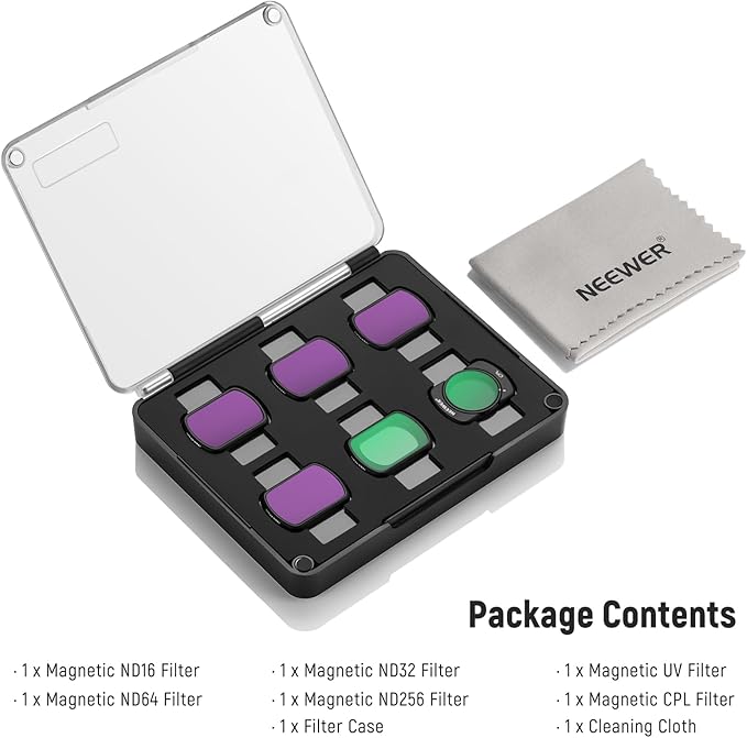 NEEWER Magnetic ND CPL UV Filter Set Compatible with DJI OSMO Pocket Pocket 4 & 3, 6 Pack UV Neutral Density ND16 ND32 ND64 ND256 Circular Polarizing Filters, Coated HD Optical Glass/Aluminum Frame