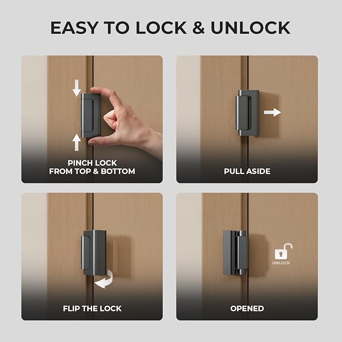Greatalent 5Pack Home Security Door Reinforcement Lock Childproof, Door Locks for Kids Safety, Door Lock Latch Stopper for Front Door Inside Top of Door, Aluminum Construction Finish