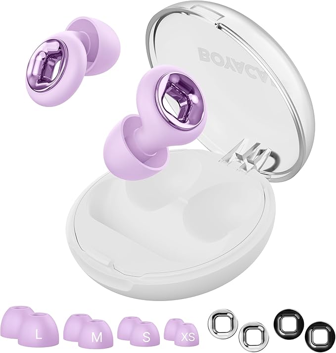 Ear Plugs for Sleeping Noise Cancelling, 45dB Reusable Earplugs for Noise Reduction, Hearing Protection Ear Plugs with 8 Ear Tips, Soft Silicone Earplugs for Sleep, Concerts, Snoring, Study (Purple)