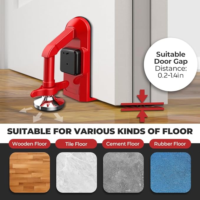 Portable Alarm Door Stopper - Strong Security Anti Theft Smart Lock for Travel Safety - Front Door Jammer Device for Apartment Hotel Home - No Drill Bottom Door Floor Blocker Brace with Siren