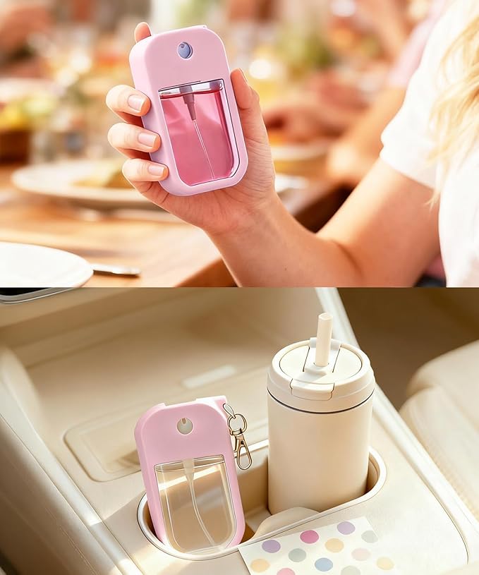 Silicone Case Compatible with Touchland Hand Sanitizer Spray 1 FL. OZ./30 mL, Stylish Hand Sanitizer Mist Accessory with Portable Keychain (Pink, 1 Pack)