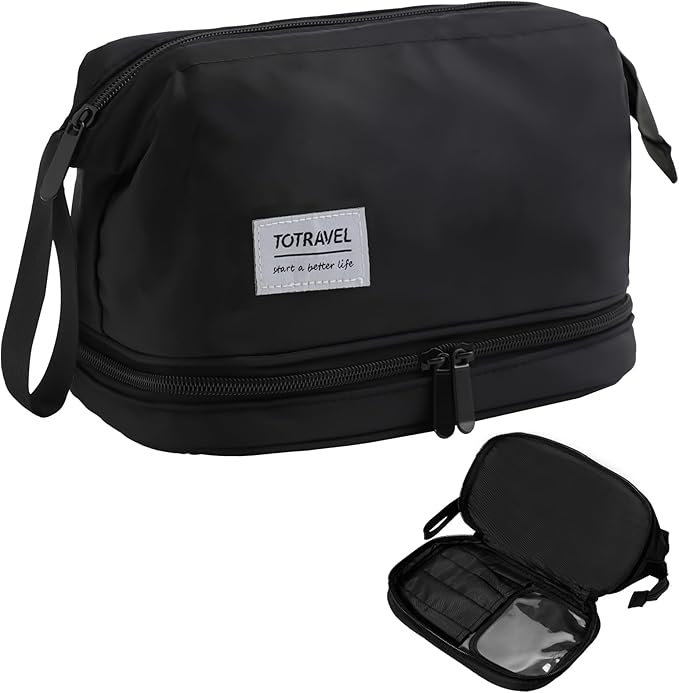 Hanging Travel Toiletry Bag for Women, Makeup Bag, Compact, sturdy, Lightweight, Waterproof, Simple and Practical, Functions As Both Cosmetic Organizer And Toiletry Bag (Woman, Jet Black)
