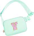 Uygafly Belt Bag Fanny Pack Crossbody Bags with Initials Letter Patch Cute Stuff Birthday Gifts for Teenager Girls Trendy Stuff for Teens | V,Light Green