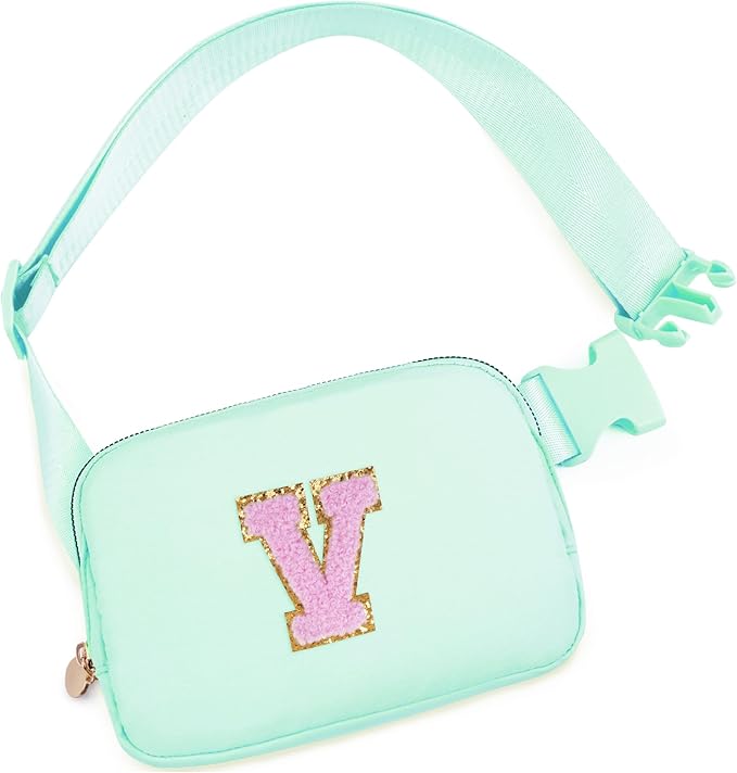 Uygafly Belt Bag Fanny Pack Crossbody Bags with Initials Letter Patch Cute Stuff Birthday Gifts for Teenager Girls Trendy Stuff for Teens | V,Light Green