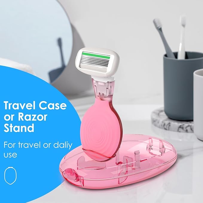 Travel Essentials Razors for Women, 5-Blade Womens Razors for Shaving, Travel Size Toiletries Women Razor Kit, Includes 1 Mini Handle with 3 Refills & 1 Case, Extra Smooth Shave (Cherry Pink)