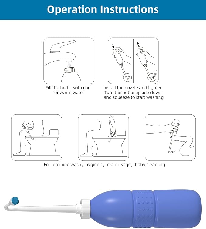 Hibbent 2 Pack 620ml Portable Bidet Sprayer for Women or Men, Handheld Travel Bidet for Personal Hygiene, Jet Spray Bottle for Toilet & Bathroom, Peri Bottle for Postpartum Care, Travel Bag, Purple