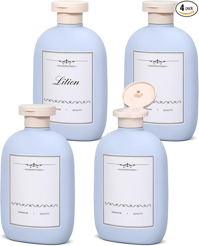 8.8 oz Plastic Travel Shampoo Bottles, Empty Plastic Squeeze Bottles with Flip Cap for Toiletries, Leakage-proof Travel Shampoo and Conditioner Bottles (4 pack, BLUE)