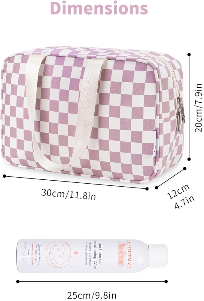 Narwey Large Checkered Travel Toiletry Bag Women Toiletries Bag Pink Makeup Bag Organizer Make up bag Cosmetic Bag Medicine Bag for Girls (Dusty Rose Checkerboard, Large)