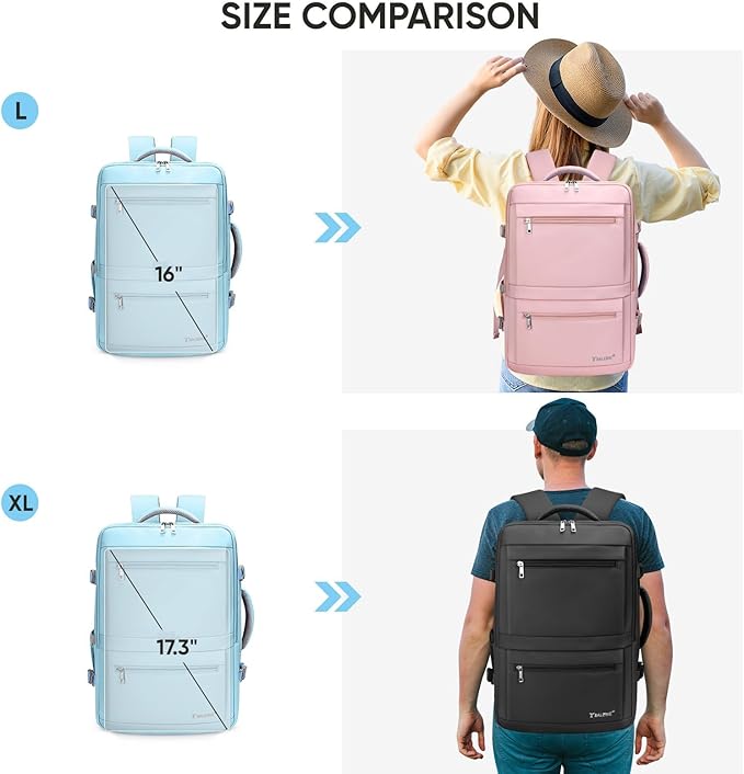 BALEINE Travel Backpack for Women Men, Large Sturdy Carry On Laptop Backpack Gifts for Business, Casual, Weekender, Hiking (Large, Light Blue)