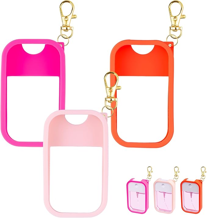 Silicone Case Compatible with Touchland Hand Sanitizer Spray, Protective Case with Keychain for Power Mist and Glow Mist 1 fl oz, Hand Sanitizer Spray Accessory (Colourful 1, 3 Pack)