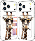 Compatible with iPhone 17 Pro Max Case Card Holder for Women Cute Design,Wallet Phone Cases Transparent Cool Kawaii Protective (Clear Giraffe Smoking Animal)